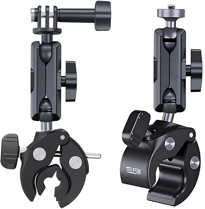 TELESIN Camera Clamp Mount Bike Motorcycle Handlebar Mounts Accessories,360 Ball Joint Tube Roll Bar Holder Clip for GoPro Mission 1 PRO/DJI Osmo Pocket 4/ Action 6 5 4/ Insta360 Luna Ultra/Xtra Muse by telesin