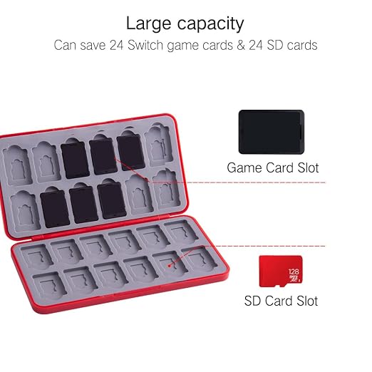 PERFECTSIGHT Switch Game Card Case for Nintendo Switch 2/ Lite / OLED, Game Holder Cartridge Case for Game Cards and 48 SD Cards, Kawaii Portable Compact Storage Box (Red M, 24 Slots) - Image 2