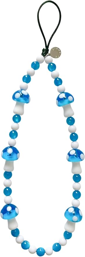 Drawwind Phone Charm Beaded Wristlet Strap Universal Cell Phone Lanyard Cute Bracelet Wrist Strap Beaded Chain String Handmade Accessories for Case Camera Bags (Blue Mushroom) by Drawwind