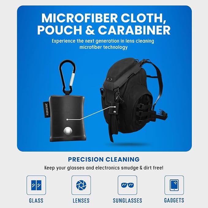 Microfiber Cloth & Glasses Wipes (6 Pack) Lens & Glasses Cleaning Cloth - Eyeglass Cleaner - Camera Lenses & Gadget Delicate Screens - Black - Image 3