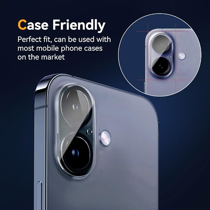Camera Lens Protector for iPhone 16 6.1" / iPhone 16 plus 6.7"/ iPhone17 6.3",9H Tempered Glass，Ultra HD, Scratch Resistance Easy to Install，Case Friendly，[Does not Affect Night Shots] 3-Pack - Image 4