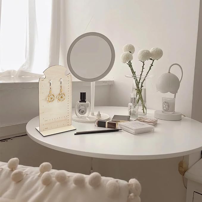 FINGERINSPIRE 2 Pcs Earring Measurement Display Stand 5.3x3x9.8 Wood Ear Stud Stand Earring Organizer Frame with Measurements Floral White Arch-Shaped Earring Holder for Measuring Selling Earring - Image 6