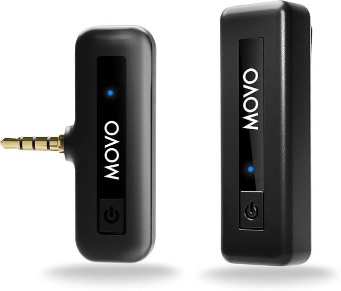 Movo Wireless Mini Camera Microphone for Video Recording- 2.4Ghz Wireless Transmitter with Clip on Lavalier Microphone for DSLR, Mirrorless Camera- Compact Lapel Mic (164FT Range, 10-Hr Battery Life) by Movo