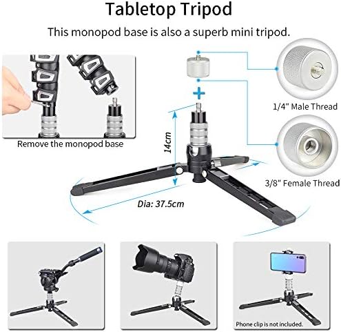 Carbon Fiber Video Monopod-INNOREL VM75CK Professional Hydraulic Fluid Head Monopod Removable Multifunctional Travel Tripod Stand for Gopro DSLR Camera Telescopic Camcorders, Max Load 13 pounds/6 kg - Image 7