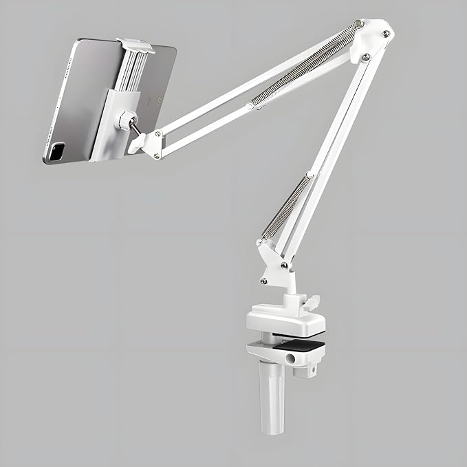 Desk Clamp Mount For Microphone Suspension Boom Scissor Arm Stand Holder, 5 Ways Boom Arm Insert Holes(12mm), Stable Installation on Tables/Beds up to 3.2 inches Thickness (White) - Image 5