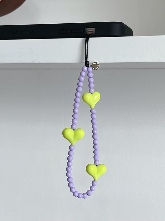 Drawwind Phone Charm Beaded Wristlet Strap Universal Cell Phone Lanyard Cute Bracelet Wrist Strap Beaded Chain String Handmade Accessories for Case Camera Bags (Green Heart) - Image 4