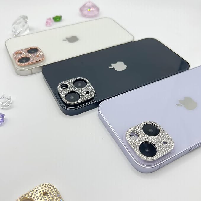 2 Pack Glitter Camera Lens Cover Protector Compatible with iPhone 13 Pro/iPhone 13 Pro Max Metal Bling Diamond Camera Lens Cover Sticker Protector (Rose Gold) - Image 5