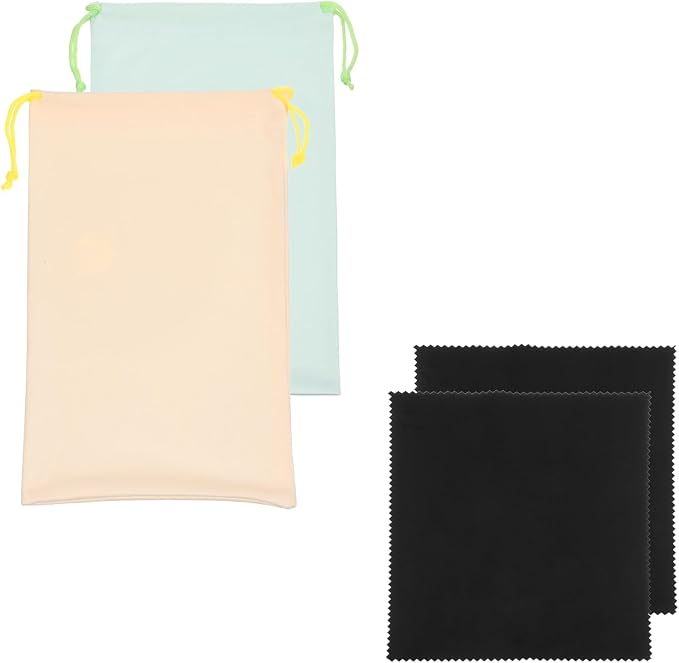 Ski Goggle Bag, Microfiber Bag with Cleaning Cloth Drawstring Pouch Soft Storage Sleeve Case 2 Pcs & Light Yellow/Light Green-Fitting for (Snow Swimming Goggle/Sunglasses) by YELARXI