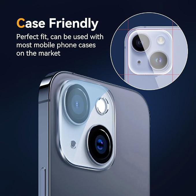 Camera Lens Protector for iPhone 15 / iPhone 14 6.1" ＆ iPhone 15 Plus/iPhone 14 Plus 6.7" ,9H Tempered Glass，Ultra HD, Scratch Resistance Easy to Install，Case Friendly，[Does not Affect Night Shots] 3-Pack - Image 4