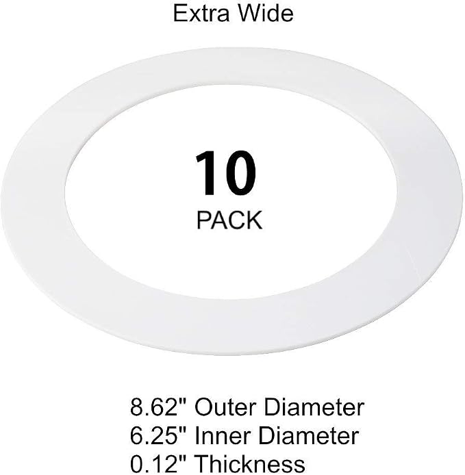 10 Pack Gloss White Goof Trim Ring for 8" Inch Recessed Can Lighting Down Light, Outer Diameter 8.6 Inches, Inner Diameter 6.2 Inches - Image 2