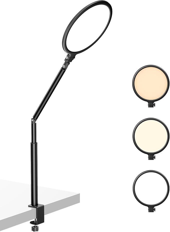 10.2" Desk Ring Light with Stand, 360° Rotate Desk Lamps for Home Office with C-Clamp, Flexible Height Desk Light, Adjust Arm Ring Light for Desk, Podcast, Gaming, Recording, Zoom Lighting - Image 9