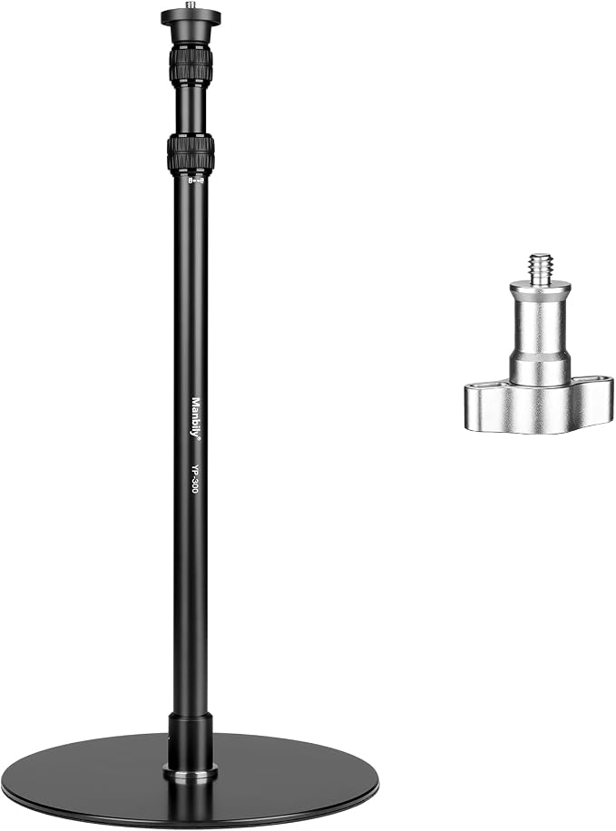 YP-300 Light Stand, 61” Monopod for Camera, LED Light, Heavy Duty Aluminum Alloy 28mm Tubes Metal Round Base with 1/4” Screw, 3/8” Screw & Light Mount Adapter Studio Stage by Manbily
