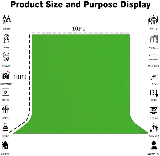Green Screen Backdrop for Photoshoot, Fabric 10x10ft | Polyester Studio Photo Backgrounds, Non Reflective, Easy to Hang, for Portrait Photography, Live Streaming, Video Creation - Image 3