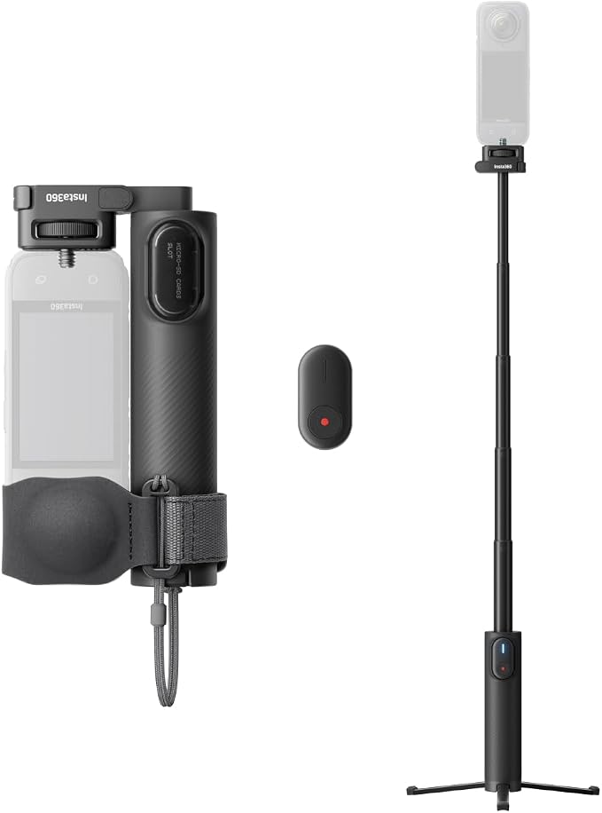 Insta360 Foldable 2-in-1 Selfie Stick Remote Kit with Invisible Stick, Built-in Tripod, Ideal for Vlogging, Hiking, Group Shots, Supports X5, X4 Air, X4, X3 Action Cameras by Unknown
