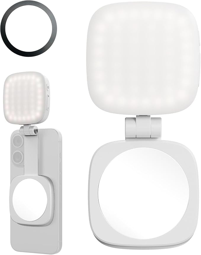 SmallRig Magnetic Selfie Light for iPhone, Phone Light with a Mirror | Instant Attachment for MagSafe, for Selfies, Video Conference, Vibe P48 White by SmallRig