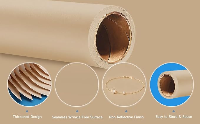 YSKE-Seamless Beige Paper Backdrop Roll for Photography, Photo Background,Roll of Paper with Backdrop Cover for Background Stand,Thick Anti-Wrinkle Matte(53''x16.4',Beige/Tan) - Image 4