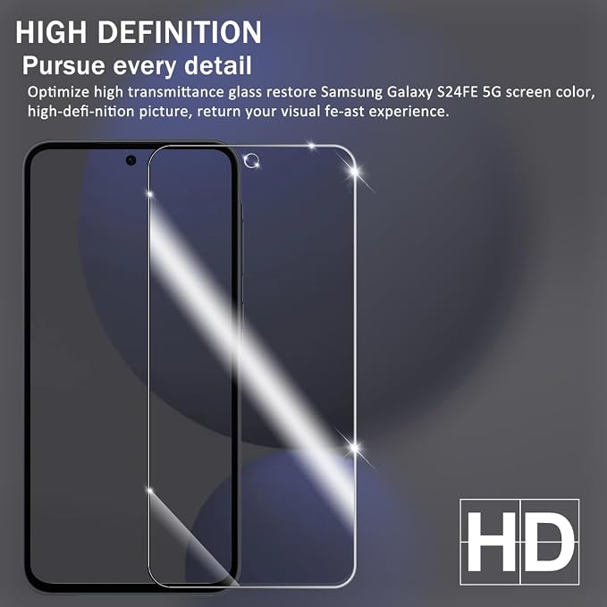 Galaxy S24 FE Tempered Glass Screen & Lens Protector 2+2 Pack HD Clear | [Ultrasonic Fingerprint Unlock] [Case Friendly] [Bubble-Free] - Image 6