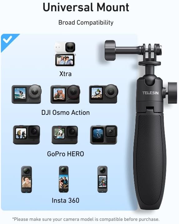 TELESIN 46cm/18.1in Mini Selfie Stick Tripod for All Action Camera | 360° Ball Head Extended Handle Grip Pole for DJI Osmo Nano Action 6 5 4, Pocket 4 3, GoPro 13 12, Insta360 X5 X4, Xtra Edge - Image 4