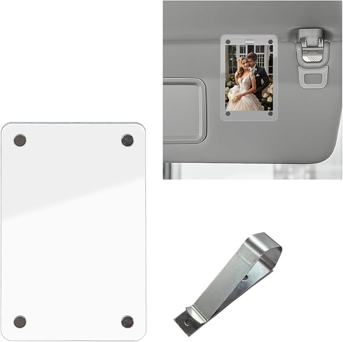 Car Sun Visor Photo Holder, Magnetic Car Visor Decoration Picture Frame, Universal Car Personalized Photo Clip, Car Accessories Present for Display Your Photographs (Large Clear) by Unknown