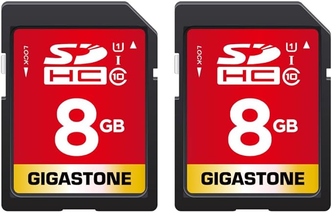 GIGASTONE 8GB SD Card 2-Pack UHS-I U1 Class 10 SDHC Memory Card, Speed Up to 80MB/s, Full HD Video Kodak Olympus Digital Camera, with 2 Mini Cases by Gigastone