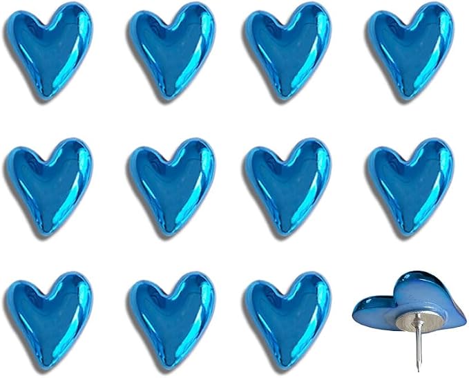 50 pcs of Cute Soft Wooden Board thumbtack with Golden Hearts can be Used for Photo Walls, memos, whiteboards, and Decorative thumbtack (Blue) by SSYHQAX