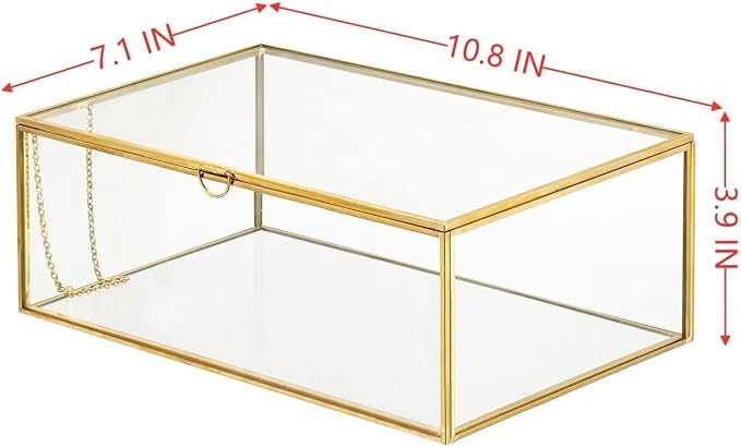 10.8” Glass Jewelry Box Gold Card Box with Hinged Lid, Gold Keepsake Box for Storage Wedding Card, Trinkets, Photo and More, Cute Glass Box for Women and Girl,Vintage - Image 2