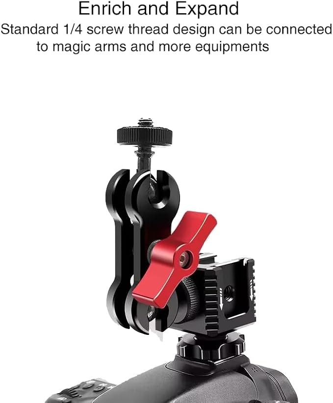 3 Port Cold Shoe Mount with 1/4"-20 Thread for Camera Cage Flash LED Monitor Microphone etc., Aluminum Camera Triple Cold Shoe Extension Bracket Compatible with Nikon, Canon, Sony..DSLR/SLR - Image 5