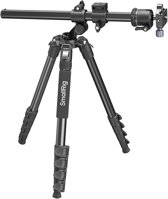 SmallRig CT25 64.5"/164cm Horizontal Overhead Tripod for iPhone & Camera, with Phone Holder & Carrying Bag, 22lb Max Load Aluminum Lightweight Camera Tripod for Overhead Shots/Live Streaming by SmallRig