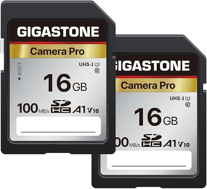 【5-Years Data Recovery】 GIGASTONE 16GB SD Card 2-Pack, Camera Pro, UHS-I A1 V10 SDHC Memory Card Speed up to 100MB/s Compatible with SPYPOINT TACTACAM Trail Camera, with 2 Mini Cases. by Gigastone