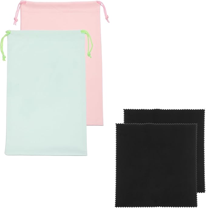Ski Goggle Bag, Microfiber Bag with Cleaning Cloth Drawstring Pouch Soft Storage Sleeve Case Protection 2 Pcs & Pink/Light Green-Fitting for (Snow Swimming Goggle/Sunglasses) by YELARXI