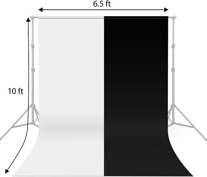 6.5x10ft Black White Backdrop Screen, High Density Polyester Fabric | Pure Black White Photo Backdrop Curtain Screen with 4 Spring Clamps for Photography Photoshoot Portrait Party Video Studio - Image 2