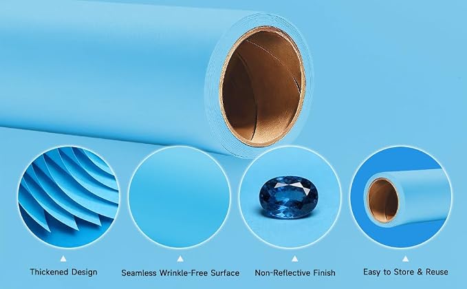 YSKE-Seamless Blue Paper Backdrop Roll for Photography,Photo Background,and Photoshoot Cover–Roll of Paper with Backdrop Cover for Background Stand,Thick Anti-Wrinkle Matte(106.9''x36Lite Blue) - Image 4
