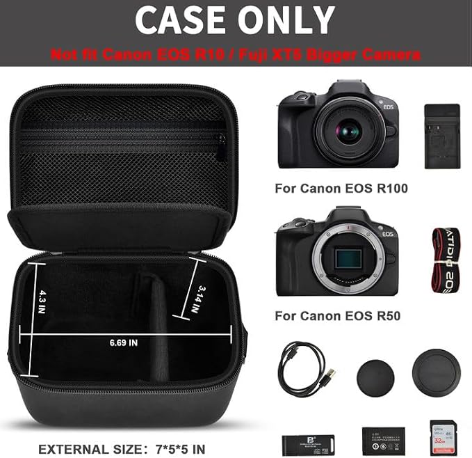 GWCASE Compact Hard Case for Canon R100 R50, RF-S18-45mm & 55-210mm Kit, S | Exclusively for Canon EOS R100 & R50 Mirrorless; Fits Body + RF-S18-45mm or RF-S55-210mm Lens; Not for Video Cameras,Box Only - Image 2