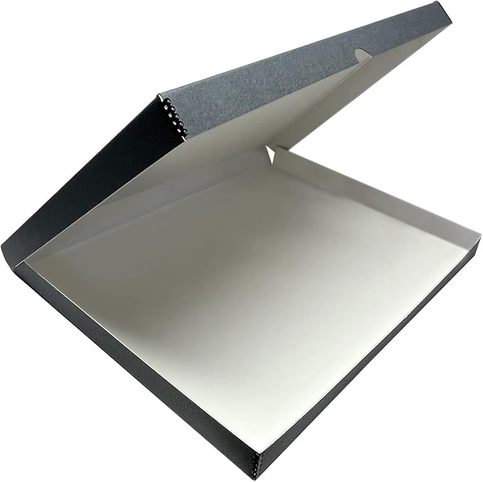 Lineco Clamshell Archival Storage Box, 23.5x30.5x1.75 Inch, Gray | Acid-Free with Metal Edge Boxboard, Organize and Store Photos Documents Cards Negatives Magazine Prints Family Records DIY by Lineco