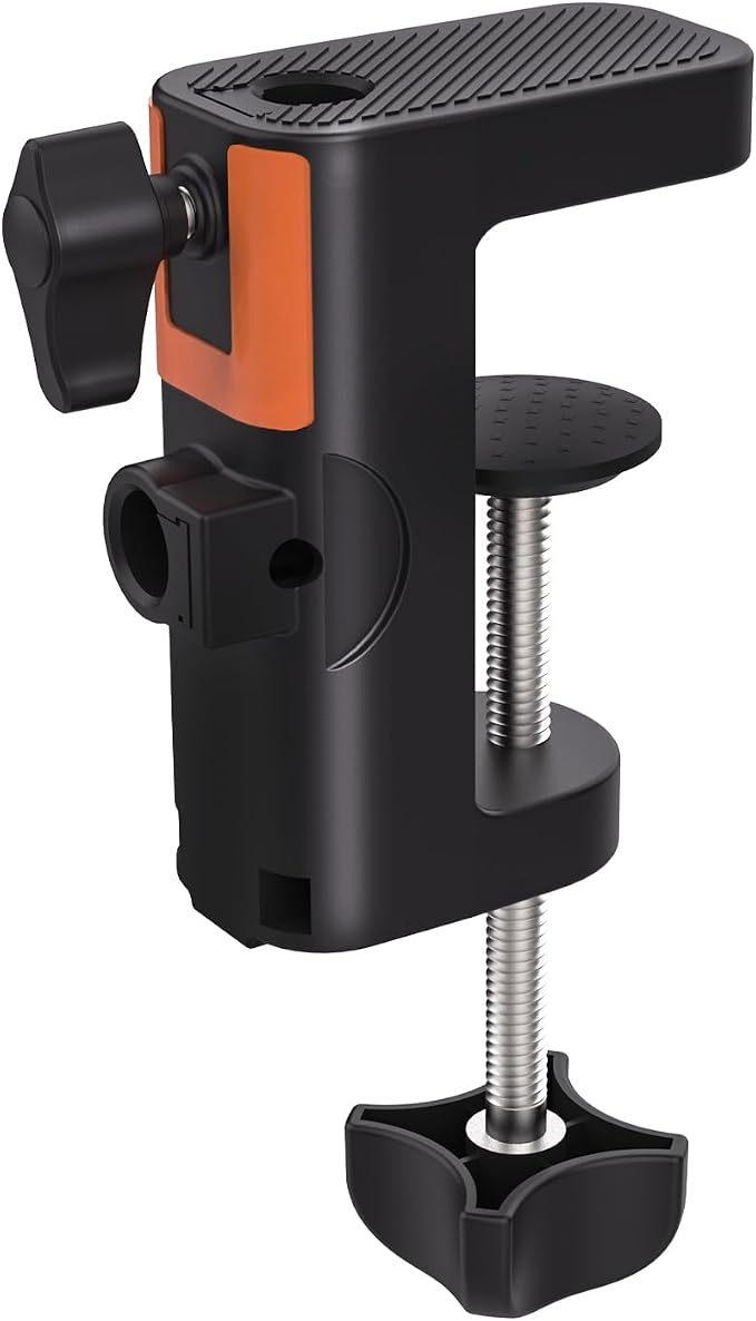 Table Clamp Mount for Microphone Stand, 2-in-1 Mic Boom Arm Clamp Table C Clip for Desktop Overhead Camera Tripod Mic Stand Lamp Base, Fits Up to 2.56 inch 6.5cm Desktop Thickness, 1 PCS by LILANZo