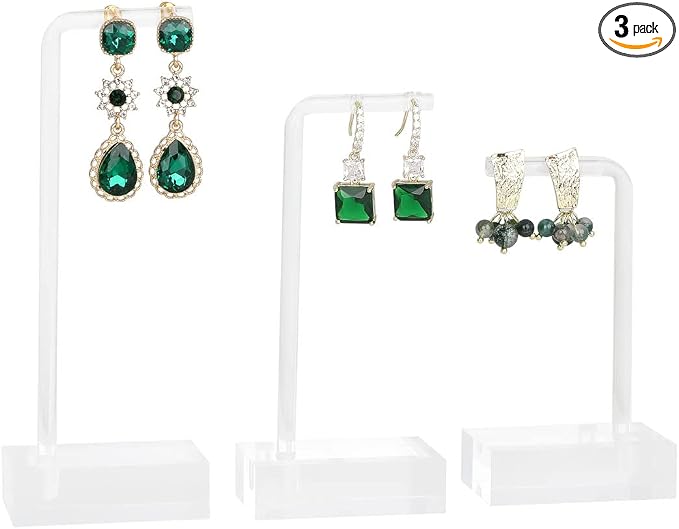 3pcs clear earring stand jewelry display for show, acrylic earring holder hanger for women, small earring jewelry display for selling Photo【Acrylic Earring L Stand-3pcs 】 by GemeShou