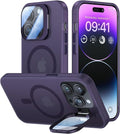 VOFATA for iPhone 13 Pro Max Case with Camera Cover Stand [Built-in 9H Camera Lens Protector][Fit for Magsafe] Military Grade Shockproof Translucent Matte Magnetic Phone Case 6.7",Purple by VOFATA