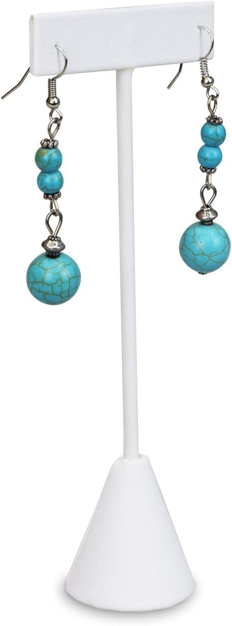Ikee Design 6 Pcs Set Earring Jewelry Display, Premium White Faux Leather | STURDY EARRING DISPLAY: White faux leather stand with a stable metal base for showrooms and trade shows; 2.5"W x 5.5"H. - Image 4
