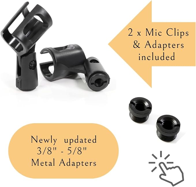 Stereo Array Spacing Microphone Mount with Ruled Markings - Holds 2 Mics - X-Y and ORTF Mic T-Bar Bracket, Fits 3/8" and 5/8" Mic Stands with Included Adapter (MIC-BAR-CLIP-MARK) - Image 5