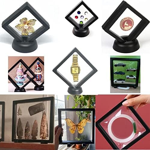 5 Pcs 3D Floating Frame Display Holder with Stands, Thin Film Jewelry Storage Box Coin Display Case, PE Suspension Frames Container for Medallions Stamps Chip Pin Butterfly Specimens (2.5 x 2.5in) - Image 8