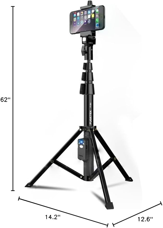 Fugetek 51" Professional Selfie Stick Tripod, 100% All Aluminum Stick & Legs, Lightweight, Detachable Bluetooth Remote, Portable All in One, Compatible with iPhone & Android, Non Skid Feet, Black - Image 7