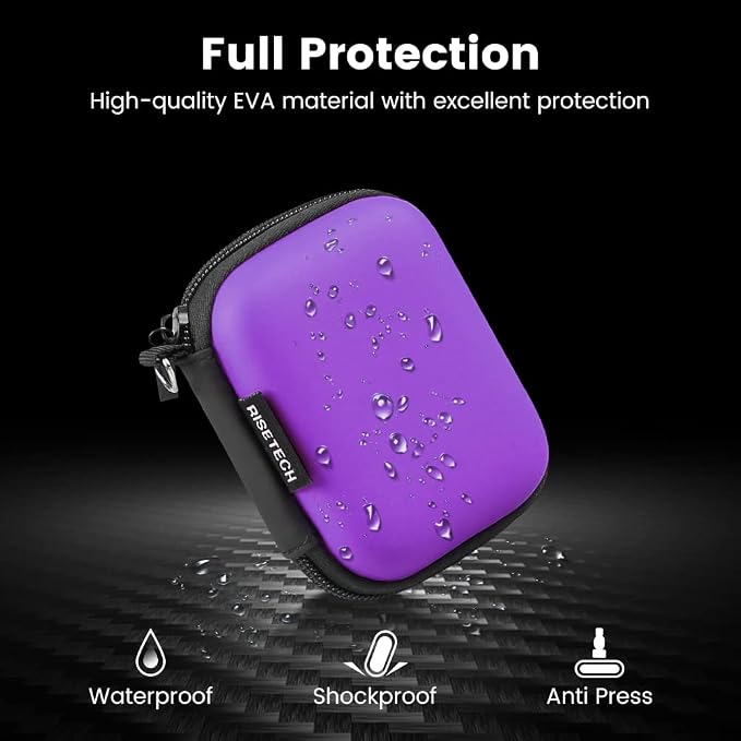 Earbud Case, RISETECH Earphone Case Holder Hard EVA Headphone Small Zipper Pouch Compatible with Wireless in-Ear Headset, SD Cards, USB Charger Cable, AirPods, Sony Wired Earbuds with Keychain -Purple - Image 5