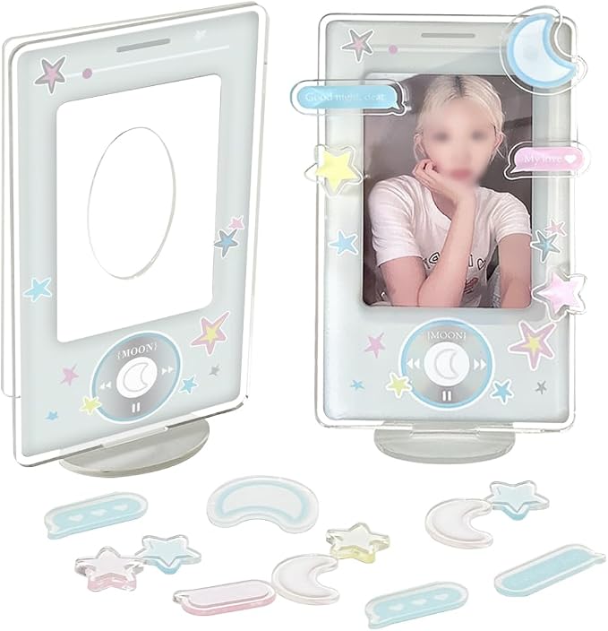 WAYUTO 2 Pack 3 Inch Acrylic Kpop Photocard Holder with Decorative Accessories Kpop Photocard Display Frame Kpop Photocard Stand Kpop Photocard Organizer for Tabletop Decor by WAYUTO