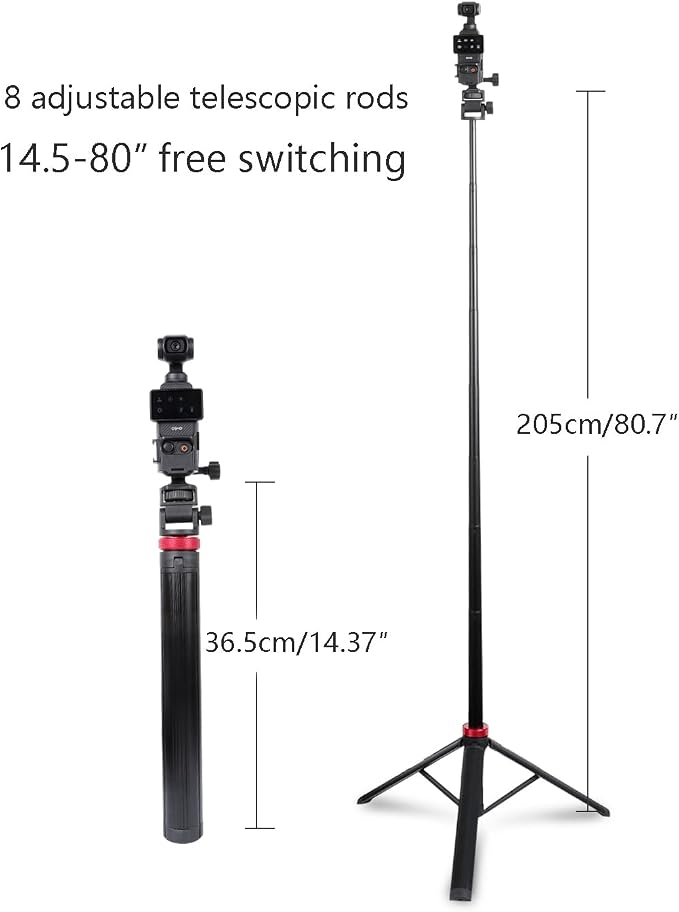 80" Tripod & Selfie Stick with Adapter for DJI Osmo Pocket 3 4 | Expandable Selfie Stick Tripod with 1/4" Screw Connection, For Osmo Pocket 3 4 Accessories - Image 3