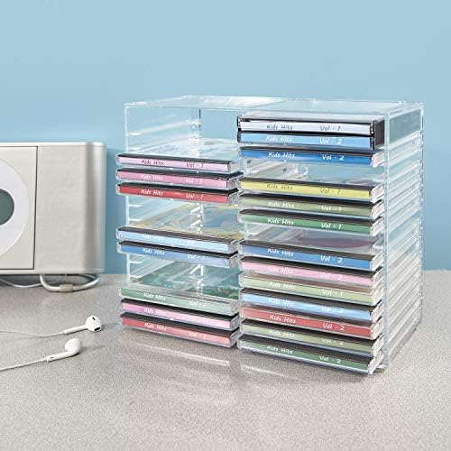 STORi Stackable Clear Plastic CD Organizer with Rubber Feet | Rectangular Jewel Cases Holder Perfect for Theatre Room | Holds up to 30 CD Cases | Made in USA (Pack of 2) - Image 8