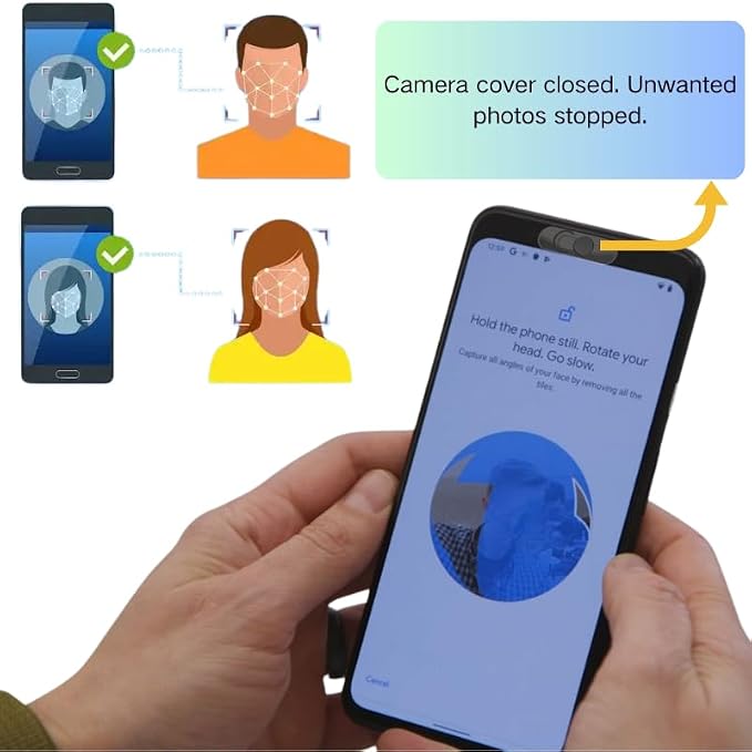 Front Camera Cover | Smartphones Webcam Cover Protect Privacy, Camera Privacy Covers Compatible for Galaxy, Pixel & iPad, Ultra-Thin Privacy Protection Slide | 2 Pack | Black - Image 3