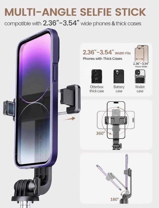 ANXRE Extendable Selfie Stick with Wireless Detachable Remote | Compact & Portable for Travel, 41.7" Selfie Stick Compatible with iPhone Samsung Android Smartphones - Image 4