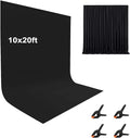 10X20ft Black Photo Backdrops for Photography, LCUIRC Two Rod Pocket Backdrops Curtain for Parties, Polyester Fabric Background with 4 Clamps for Product Protrait Photoshoot or Parties Decoration by LCUIRC