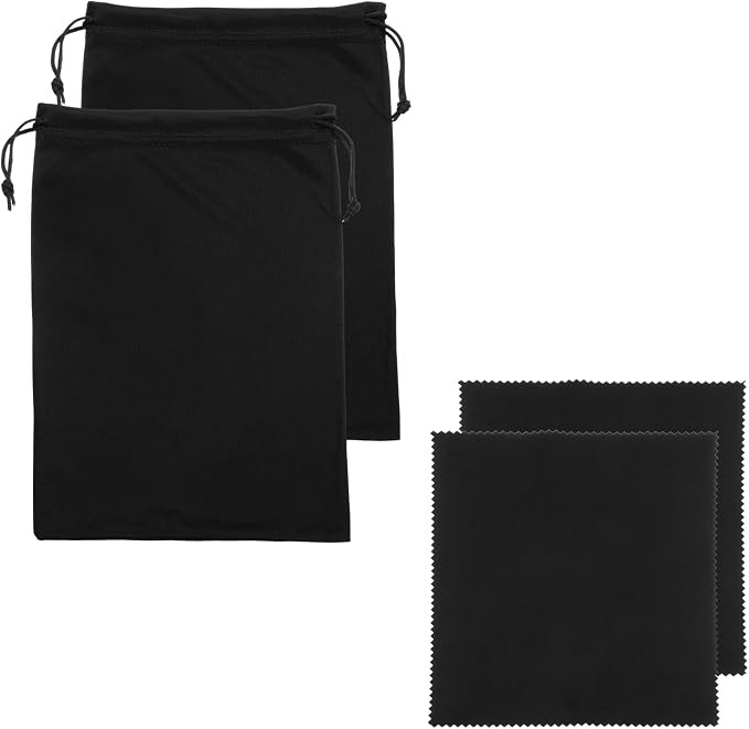 Ski Goggle Bag, Microfiber Bag with Cleaning Cloth Drawstring Pouch Soft Storage Sleeve Case Protection 2 Pcs & Black-Fitting for (Snow Swimming Goggle/Sunglasses/Camera) by YELARXI