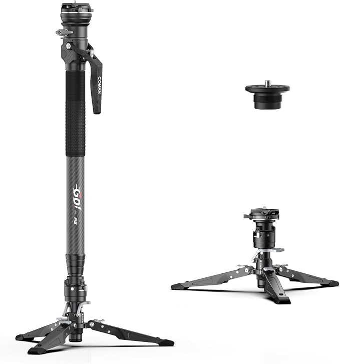 One-Click Lifting Monopod with Feet, 65’’ Travel Monopod with 360° Ball Bowl Head, Lightweight Camera Tripod with Arca Quick Release for Canon Nikon, DSLR Cameras, Max Load 22lbs/10kg (M1S) by COMAN